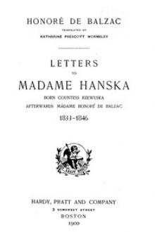 Letters to Madame Hanska by Honoré de Balzac
